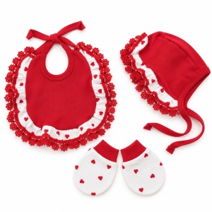 Set bebe fetita din bumbac 10 piese, alb si rosu, model cu inimioare - Img 6