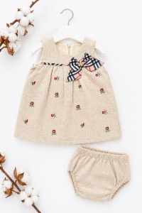 Set fetite 2 piese rochita si bloomer crem cu imprimeu floral si funda - Img 2