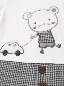 Set haine bebe baiat 2 piese bumbac premium – tricou si pantaloni scurti cu ursulet gri - Img 4