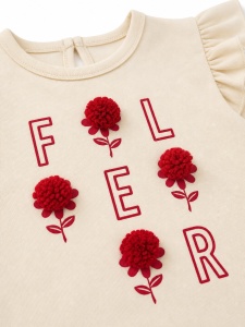 Set haine bebe fete 2 piese bumbac premium – tricou cu volanase si pantaloni rosii flower - Img 5