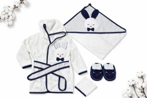 Set halat baie copii 4 piese cu gluga iepuras, prosop baie copii si papuci bebe - Img 2