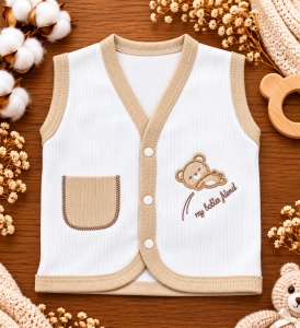 Set nou nascut 10 piese bumbac bej alb, ursuleti, paturica, body si accesorii bebe - Img 3
