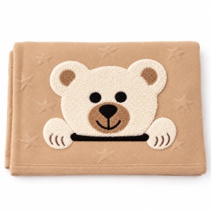 Set nou-nascut 10 piese din bumbac organic cu paturica, body si accesorii, ursulet, maro caramel - Img 5