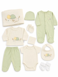 Set nou-nascut 10 piese Testoasa Verde, 100% bumbac, hainute bebe pentru maternitate - Img 6