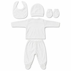 Set nou-nascut 5 piese din bumbac alb cu balon cu aer cald, pantaloni cu botosei integrati - Img 5