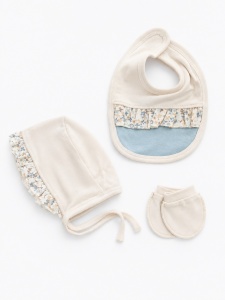 Set nou nascut fetita 10 piese 100% bumbac, bleu ivoire, fluturas, paturica inclusa - Img 8