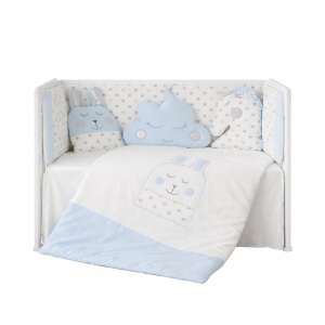 Set patut bebe albastru 7 piese protectie laterala perne decorative plapuma 100 bumbac - Img 2