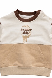Set trening bebe baieti 2 piese bumbac basket ball maro crem casual sport - Img 4