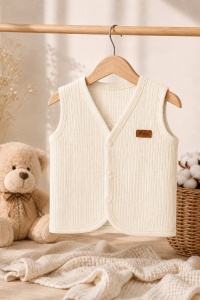 Vesta bebe ivory din bumbac waffle, cu capse, moale si respirabila