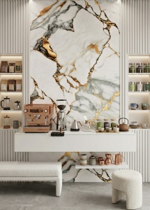 Placa PVC Decorativa Aspect Marmura Calacatta Gold 2.4 m x 1.22 m Grosime 2.5 mm - Img 2