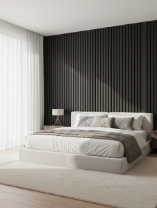 Riflaj MDF Acustic Modern Negru Mat 2.8m x 45cm - Img 2