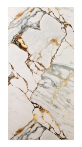 Placa PVC Decorativa Aspect Marmura Alba cu Venaturi Gri si Aurii 2.4 m x 1.22 m Grosime 2.5 mm