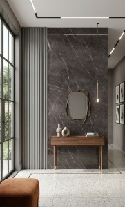 Placa Decorativa PVC Aspect Marmura Neagra cu Venaturi Albe 1.22 x 2.4 m Grosime 2.5 mm - Img 2
