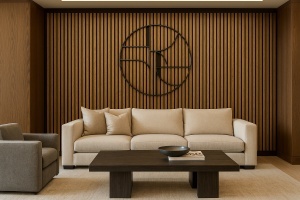 Panou Riflat Premium Golden Oak Luxury – Textură Stejar Auriu, Suport Acustic Fonoabsorbant - Img 2