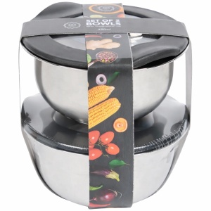 Set 2 boluri din inox cu capac transparent – 320 ml