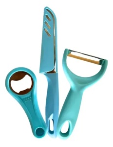 Set ustensile bucătărie 3 piese – cuțit cu protecție, curățător, desfăcător