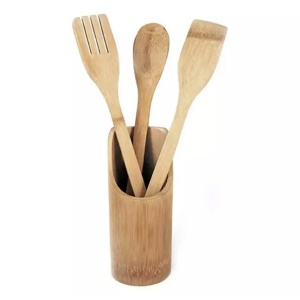 Set ustensile de bucatarie din lemn cu suport