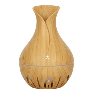 Umidificator de aer cu aromaterapie, design lemn, lumină ambientală LED, alimentare USB