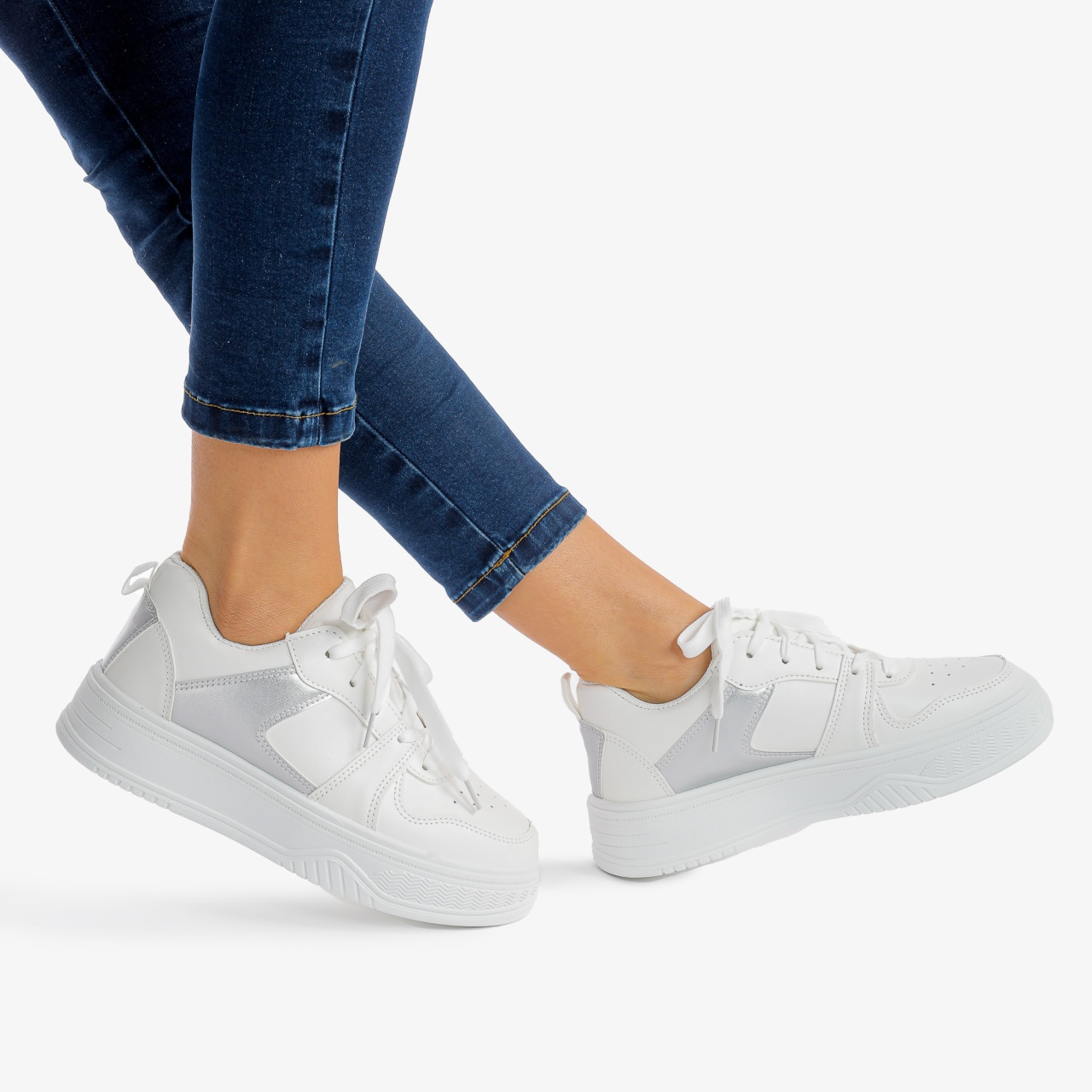 SNEAKERS DAMA din PIELE ECOLOGICA CRL0888 CULOARE:ALB