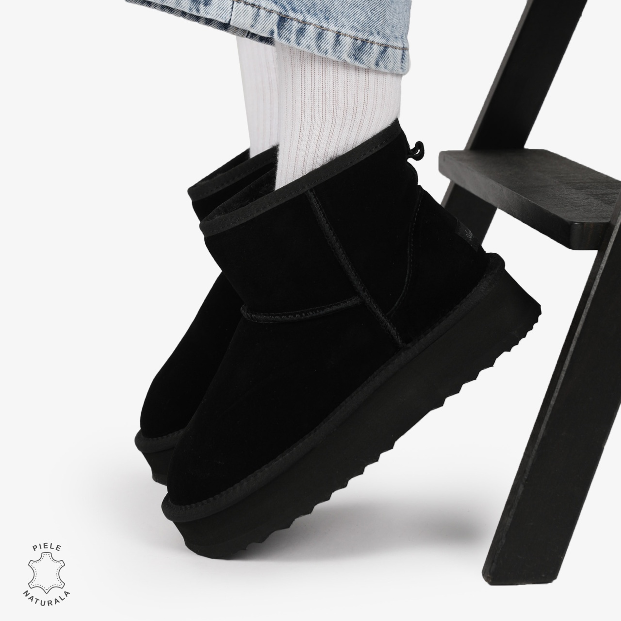 CIZME TIP UG DAMA din PIELE NATURALA INTOARSA CRL0893 CULOARE:NEGRU