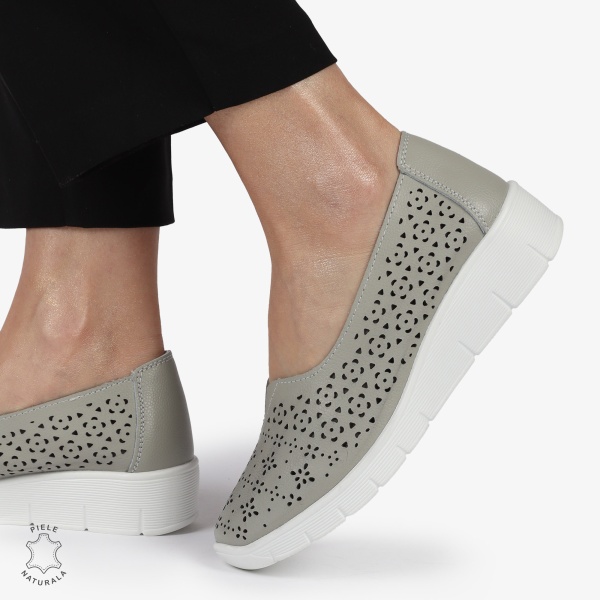 Balerini dama din Piele Naturala CU MICI PERFORATI CRL1416 GRI - Img 3