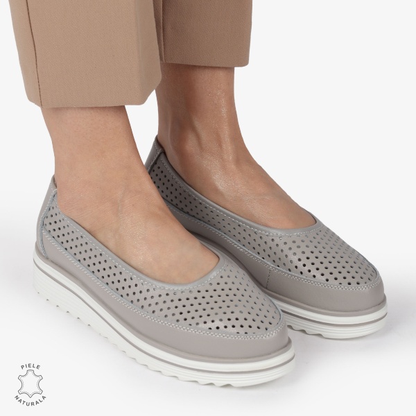 Balerini dama din Piele Naturala cu talpa groasa CRL0172 GRI - Img 2
