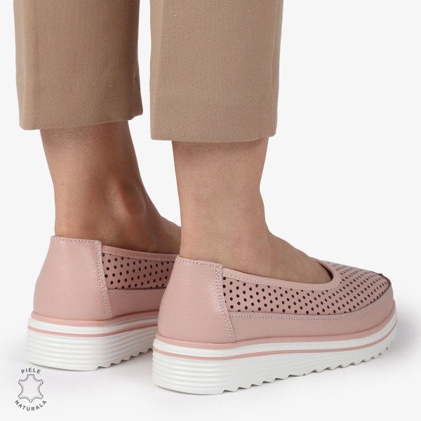 Balerini dama din Piele Naturala cu talpa groasa CRL0172 ROZ - Img 4