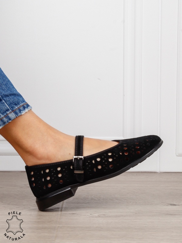 Balerini dama din piele naturala Intoarsa cu barete SI DESIGN UNIC CRL1629 NEGRU - Img 3