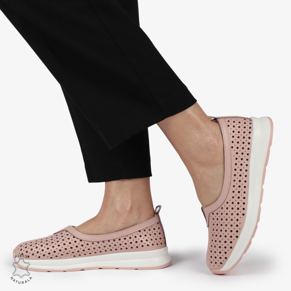 Balerini dama din Piele Naturala PERFORATA CU FUNDITA CRL1417 ROZ - Img 2