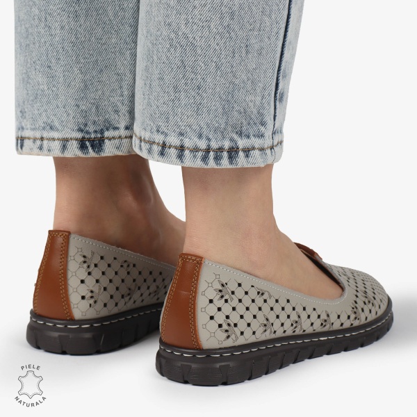 BALERINI dama din Piele naturala PERFORATA SLIP-ON CRL1359 GRI - Img 3