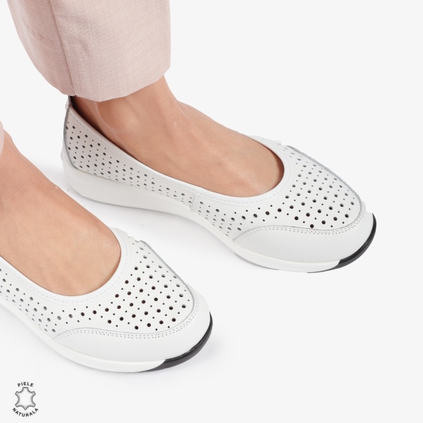 Balerini dama din Piele Naturala Slip-On CRL0721 ALB - Img 3