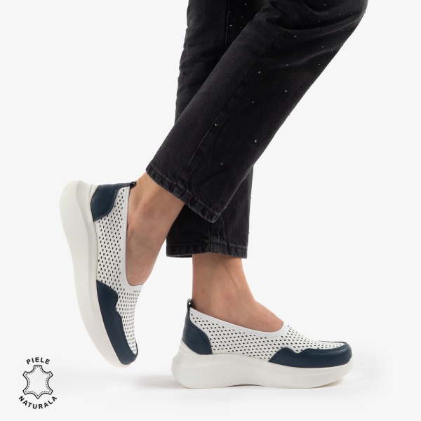 Balerini Dama Piele naturală CRL0103 ALB CU BEUMARIN - Img 3