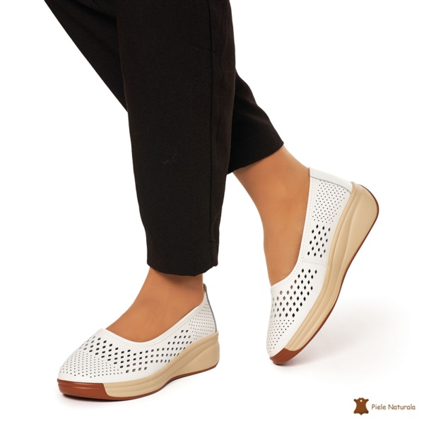 Balerini Dama Piele Naturala Slip-on CRL0076 ALB - Img 3