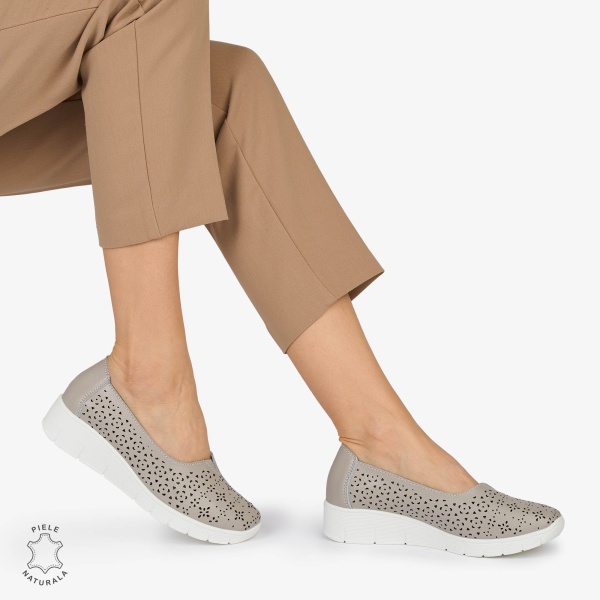 BALERINI din PIELE NATURALA PERFORATA CRL1040 CULOARE: GRI - Img 3
