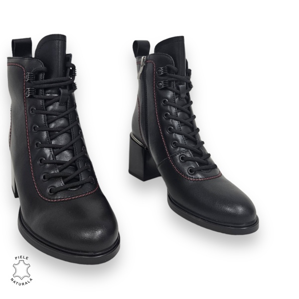 BOTINE DAMA CU TOC GROS din PIELE NATURALA CRL0894 CULOARE:NEGRU-ROSU - Img 2