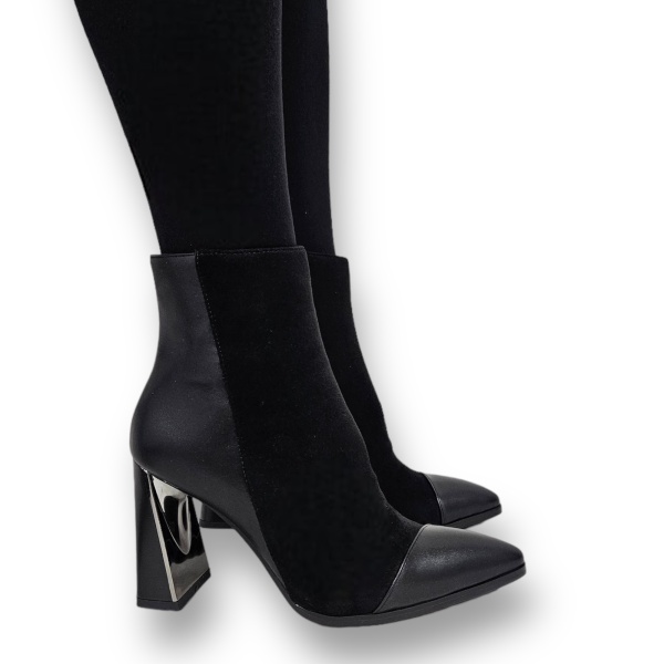 Botine DAMA din PIELE Ecologica cu FERMOAR SI TOC SPECIAL CRL0933 CULOARE: Negru - Img 2