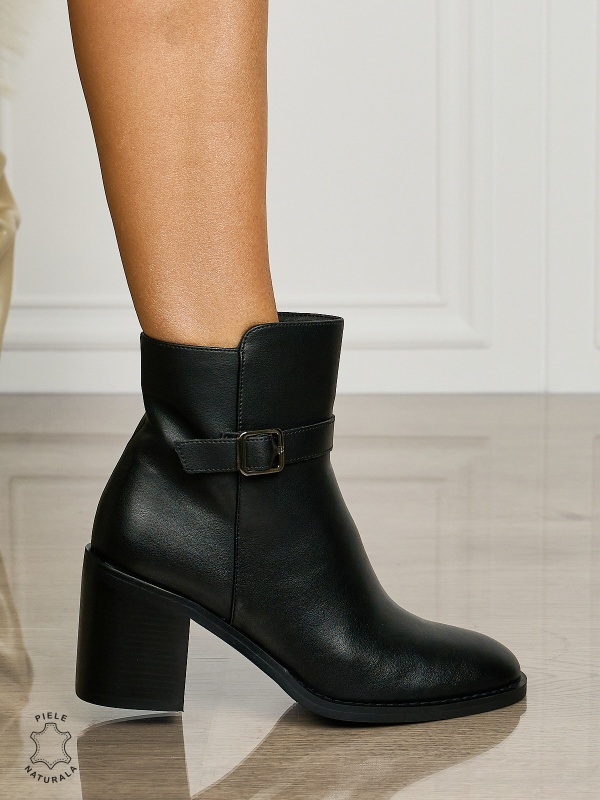 Botine DAMA din PIELE NATURALA CU TOC GROS CRL1494 Negru - Img 2