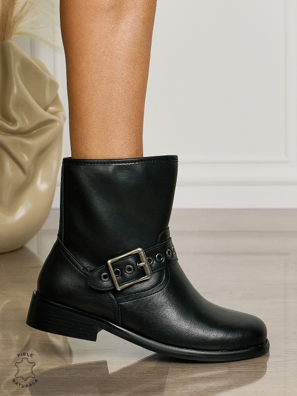 Botine DAMA din PIELE NATURALA CU TOC GROS CRL1501 Negru - Img 2