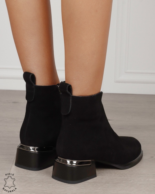 Botine damă din piele naturală Intoarsa cu elastic frontal CRL1882 NEGRU - Img 3