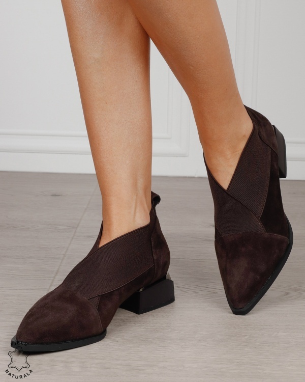 Botine damă din piele naturală Intoarsa cu elastic frontal CRL1883 CAFENIU - Img 4