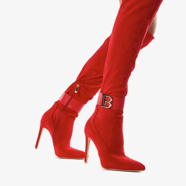 Cizme dama din Piele Ecologica Intoarsa cu detaliu CRL0696 Rosii - Img 3