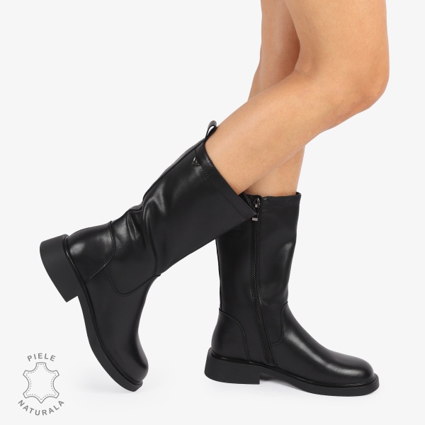 Cizme Damă din Piele Naturală Inalte cu inchidere fermoar CRL1252 NEGRU - Img 3