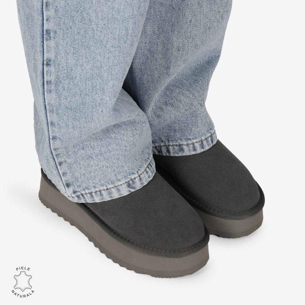 CIZME TIP UG DAMA din PIELE NATURALA INTOARSA CRL0893 CULOARE: GRI INCHIS - Img 4