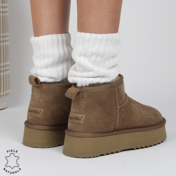 CIZME TIP UG DAMA SCURTE din PIELE NATURALA INTOARSA CRL1267 CULOARE: KHAKI - Img 2