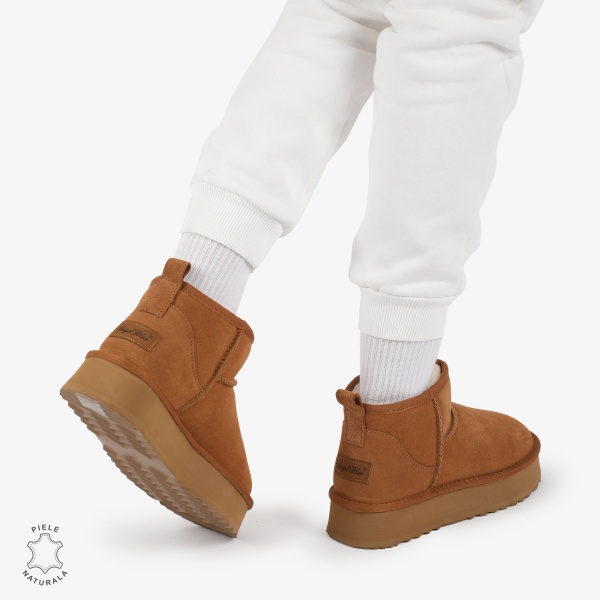 CIZME TIP UG DAMA SCURTE din PIELE NATURALA INTOARSA CRL1267 CULOARE: CAMEL - Img 3