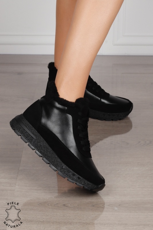 GHETE DAMA din PIELE Naturala Combinata cu Piele intoarsa CRL1523 - Img 2