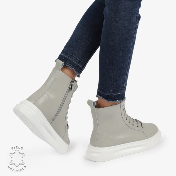 Ghete dama din Piele Naturala CRL0652 Gri - Img 3