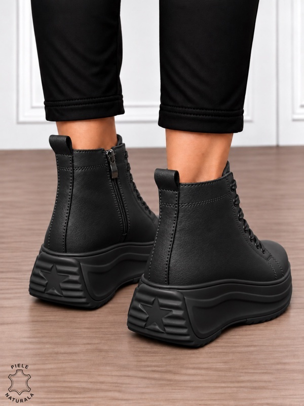 Ghete damă din piele naturală cu design modern și închidere dublă CRL1905 NEGRU - Img 3
