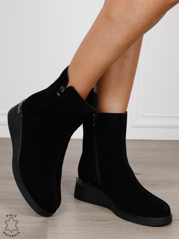 Ghete damă din piele naturală Intoarsa cu design minimalist CRL1830 NEGRU - Img 2