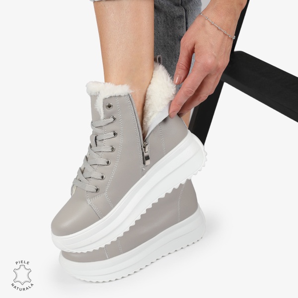 Ghete Dama IMBLANITE DIN Piele Naturala CRL1298 GRI - Img 5